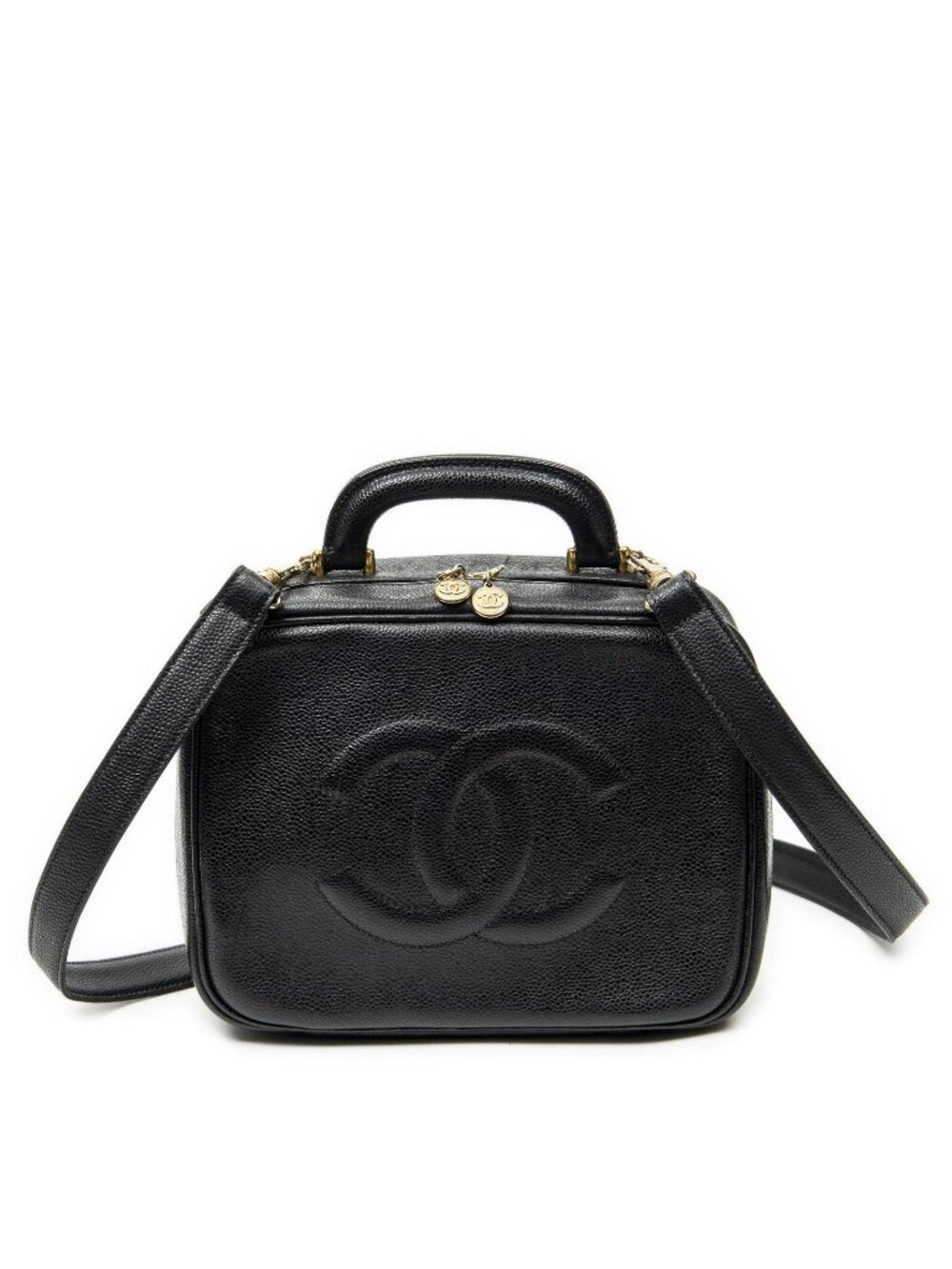 Chanel CC Vanity Top Handle Black Caviar Leather Handbag
